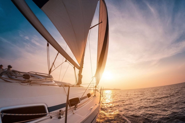 Velero viajando al atardecer